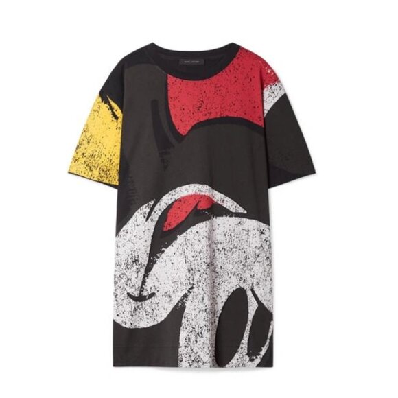 Marc Jacobs Mickey T-Shirt Black Crewneck Short Sleeves Allover Print Sz Small - Picture 2 of 8